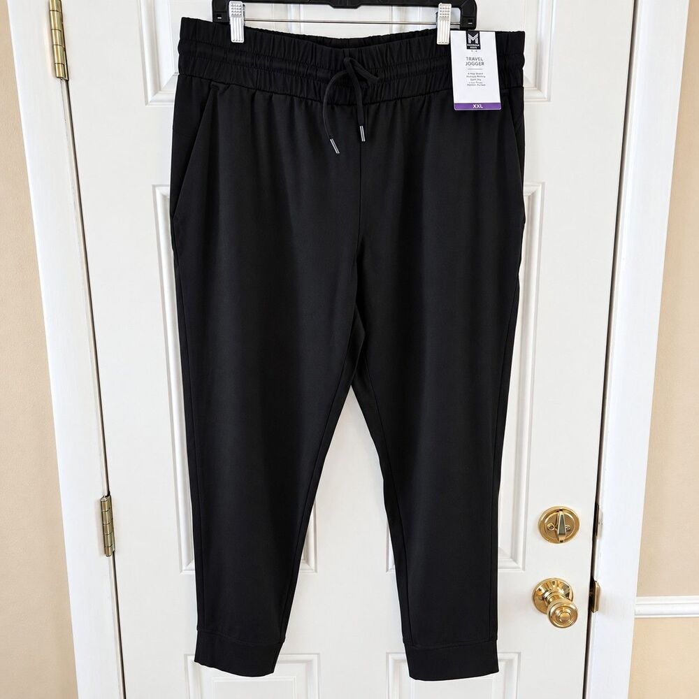 Member's Mark Womens XXL Travel Joggers Black Relaxed Fit Stretch NWT 28" Inseam